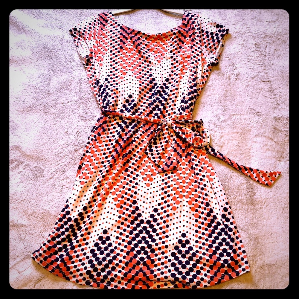 Shirt dress with belt.